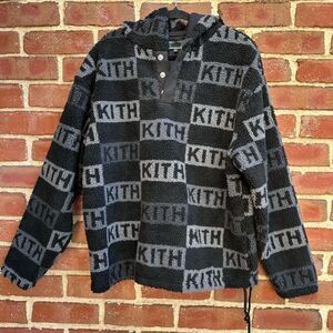 Kith Merrick Sherpa Hoodie black all over logo mens medium NWOT